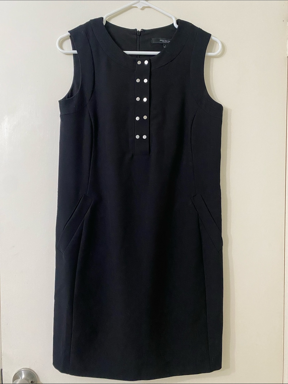 Marc New York Black Sleeveless Shift Dress with Button Detail